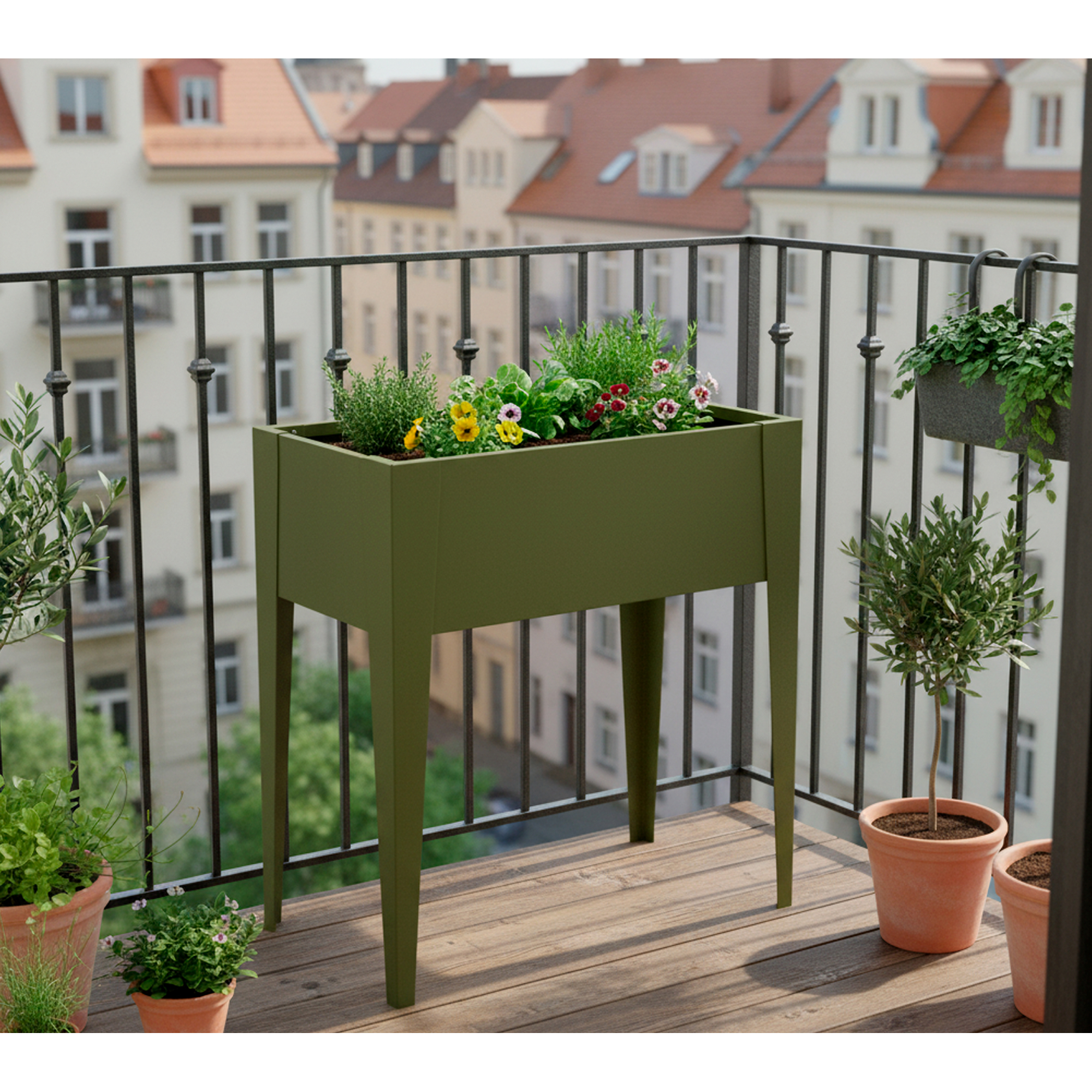 Hochbeet 'Vedura S' Stahl olivfarben 74 x 40 x 80 cm