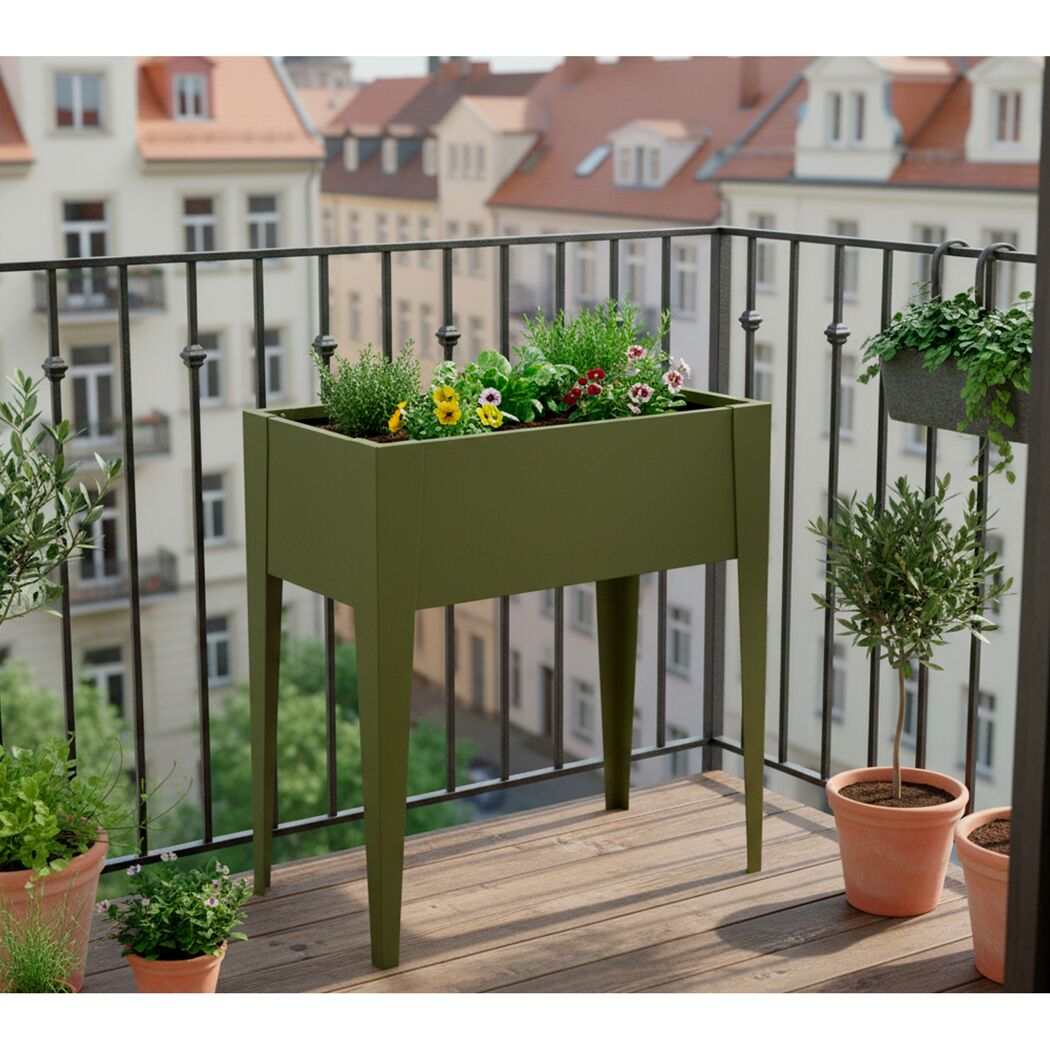 Hochbeet 'Vedura S' Stahl olivfarben 74 x 40 x 80 cm