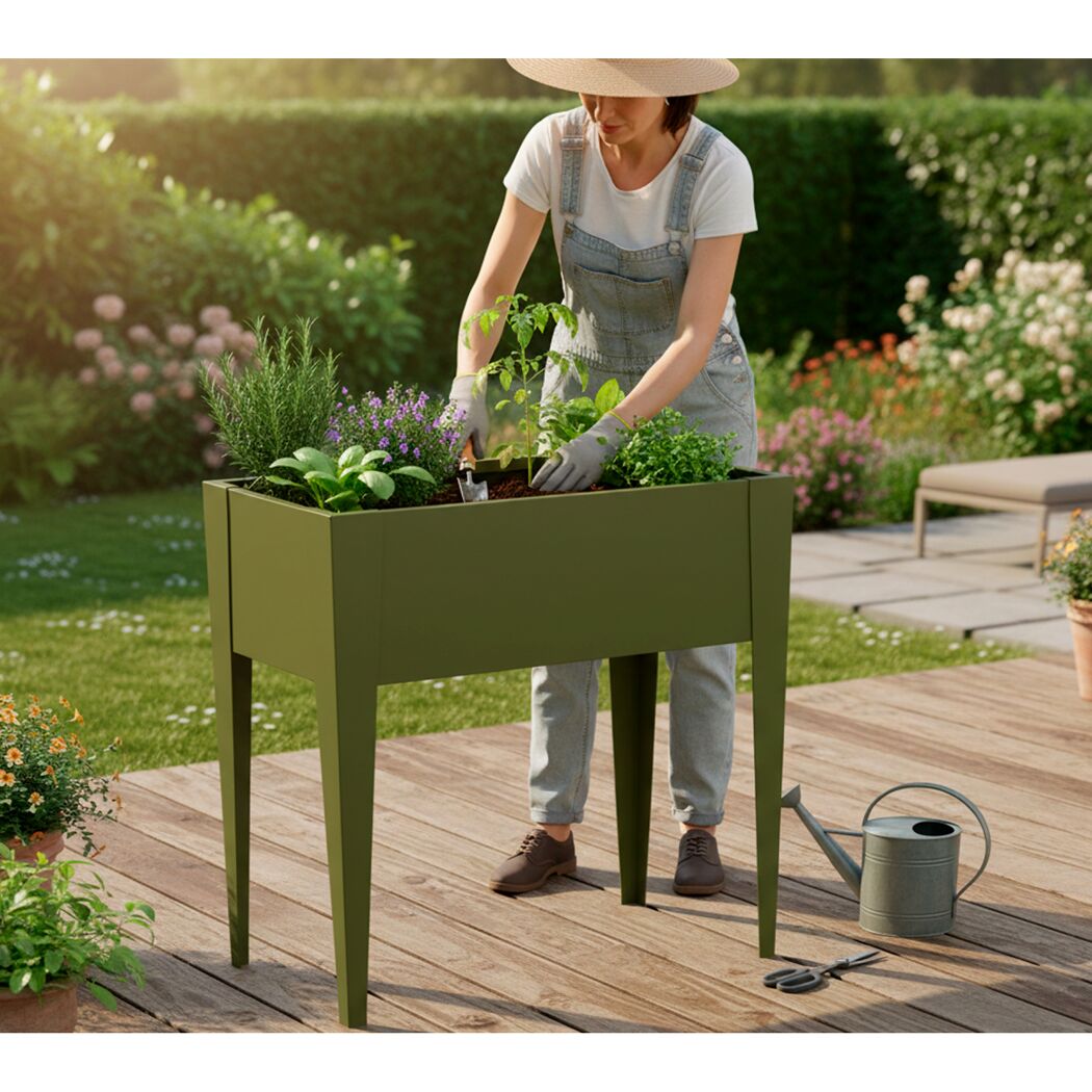 Hochbeet 'Vedura S' Stahl olivfarben 74 x 40 x 80 cm