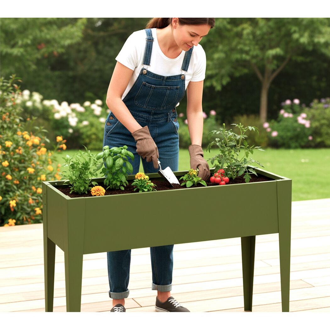 Hochbeet 'Vedura M' Stahl olivfarben 100 x 50 x 80 cm