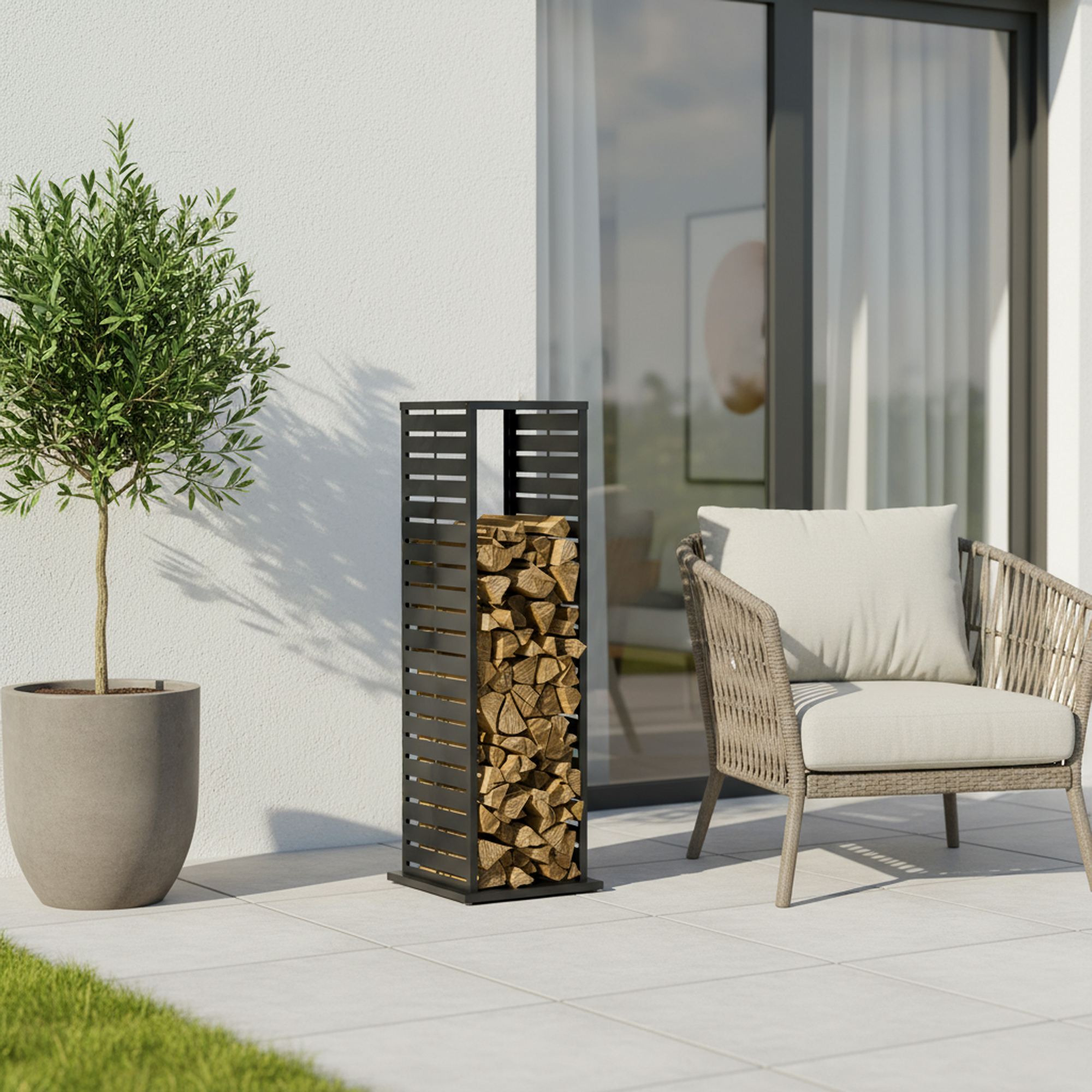 Kaminholzregal 'Luma Lane' Stahl anthrazit 37,5 x 37,5 x 112 cm