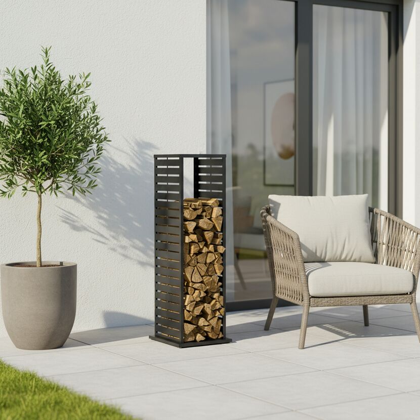 Kaminholzregal 'Luma Lane' Stahl anthrazit 37,5 x 37,5 x 112 cm