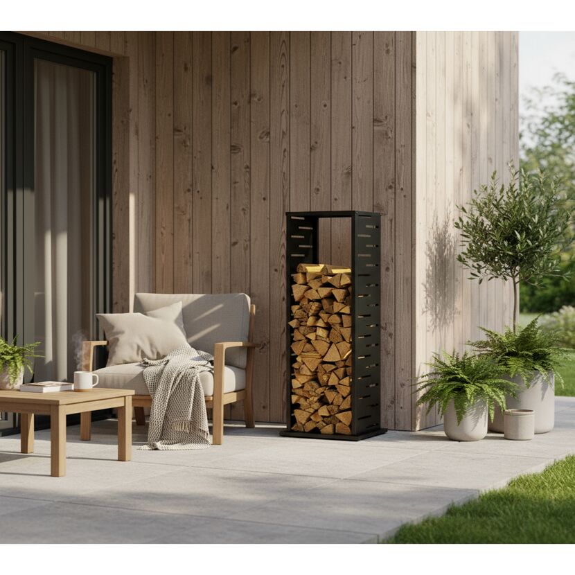 Kaminholzregal 'Luma Grid' Stahl anthrazit 37,5 x 37,5 x 112 cm