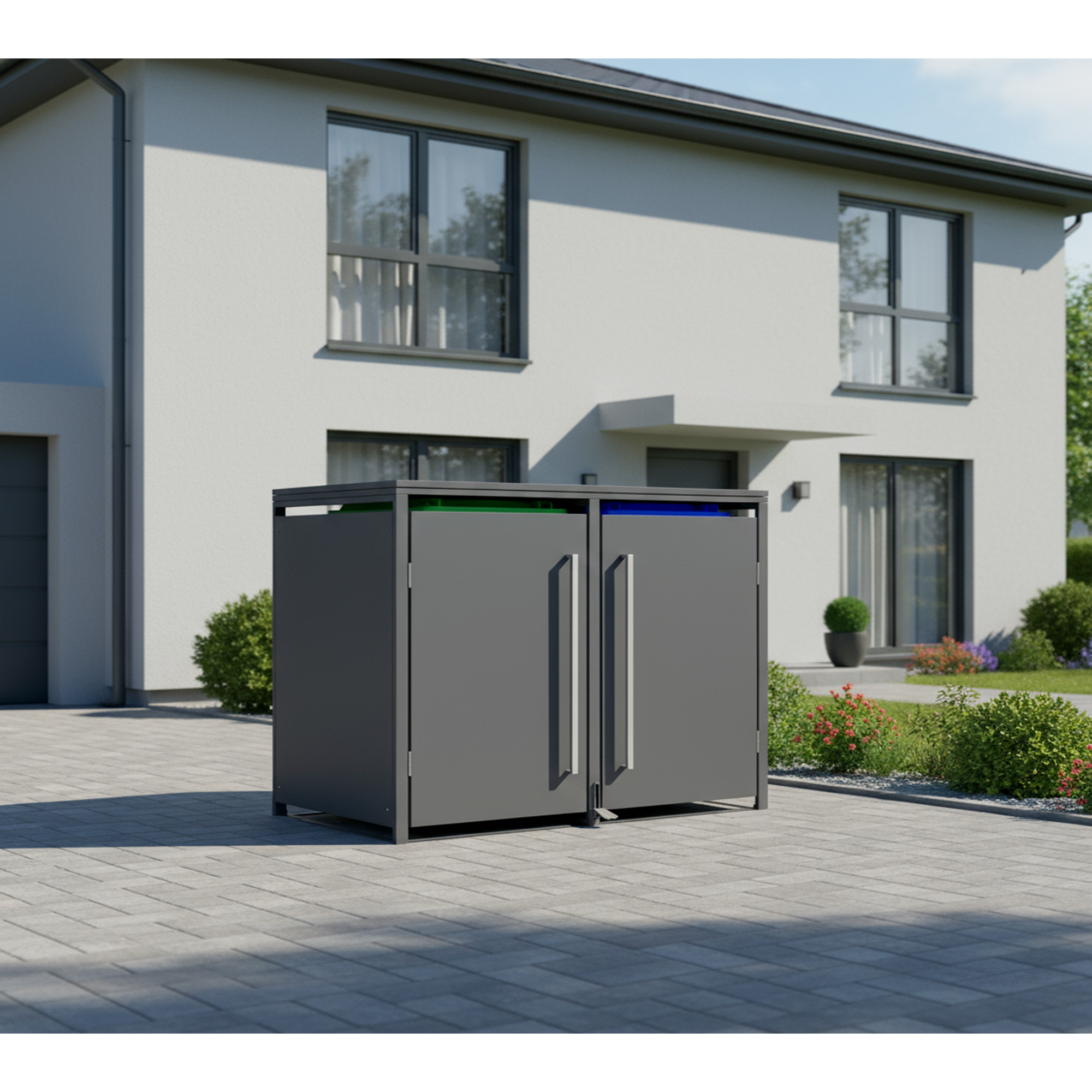 Mülltonnenbox 'Pedura' Stahl 2 x 240 l anthrazit 132 x 80 x 116 cm, mit Fußpedal
