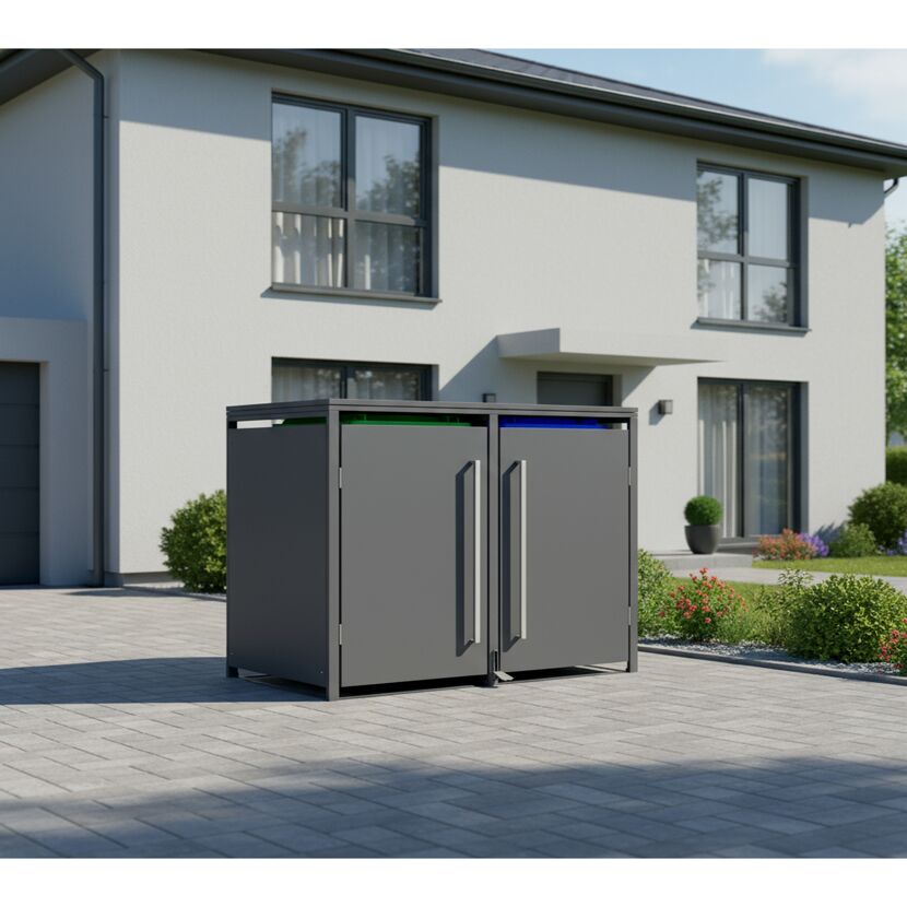 Mülltonnenbox 'Pedura' Stahl 2 x 240 l anthrazit 132 x 80 x 116 cm, mit Fußpedal