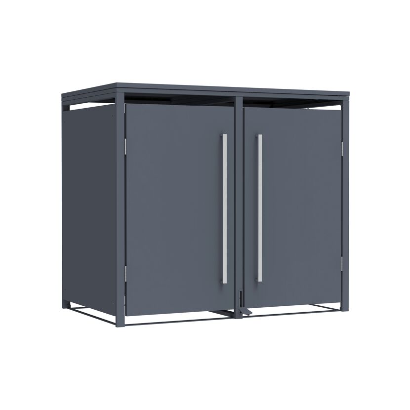 Mülltonnenbox 'Pedura' Stahl 2 x 240 l anthrazit 132 x 80 x 116 cm, mit Fußpedal