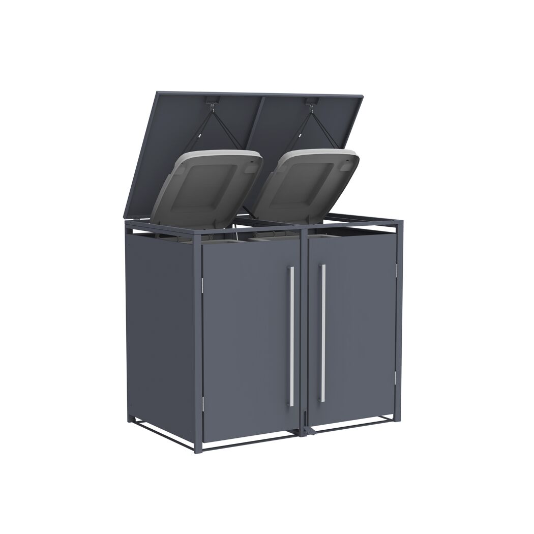Mülltonnenbox 'Pedura' Stahl 2 x 240 l anthrazit 132 x 80 x 116 cm, mit Fußpedal