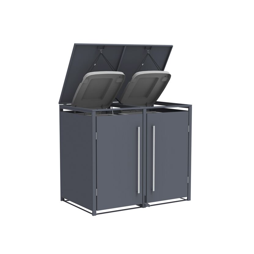 Mülltonnenbox 'Pedura' Stahl 2 x 240 l anthrazit 132 x 80 x 116 cm, mit Fußpedal