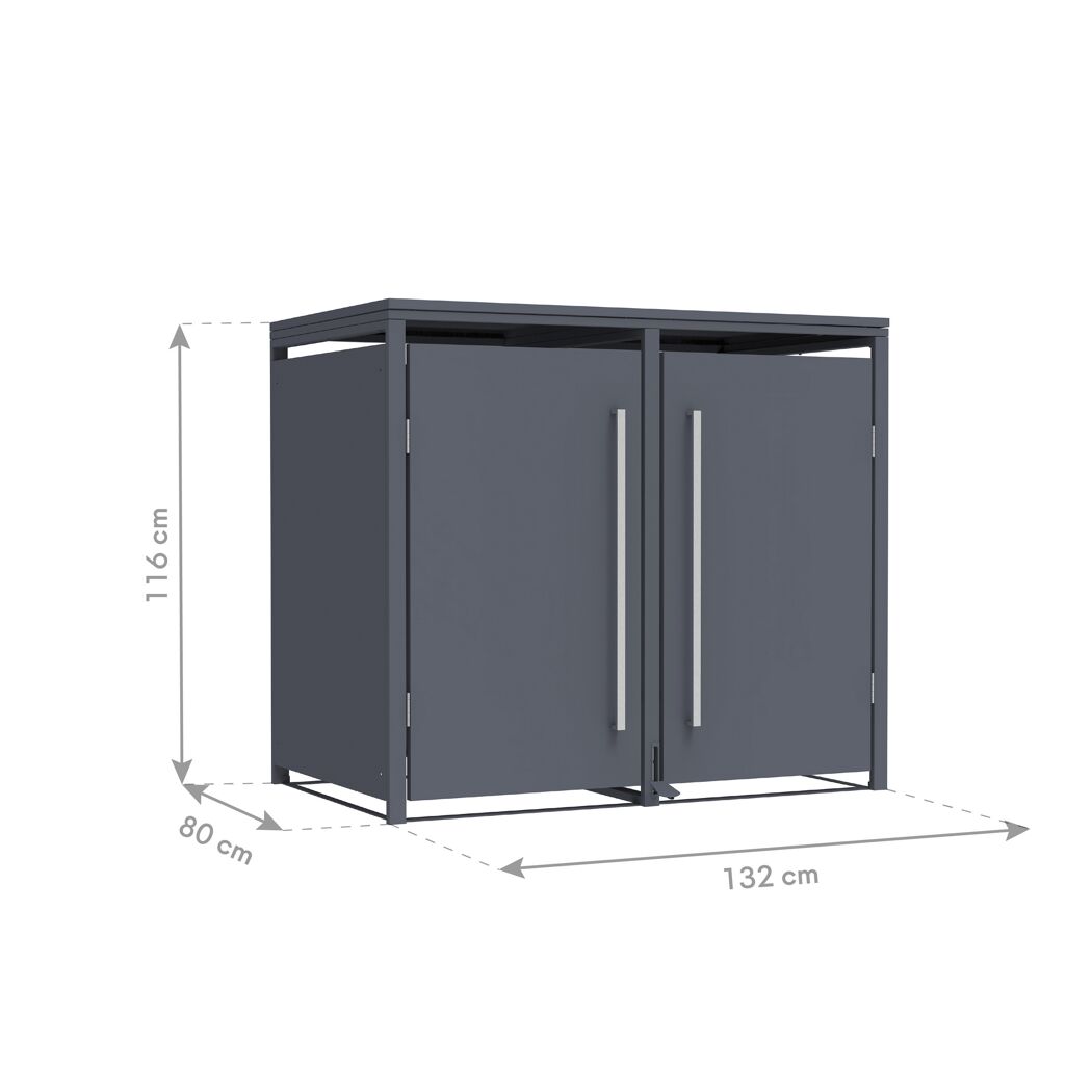 Mülltonnenbox 'Pedura' Stahl 2 x 240 l anthrazit 132 x 80 x 116 cm, mit Fußpedal