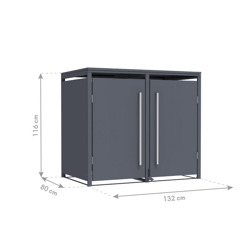 Mülltonnenbox 'Pedura' Stahl 2 x 240 l anthrazit 132 x 80 x 116 cm, mit Fußpedal
