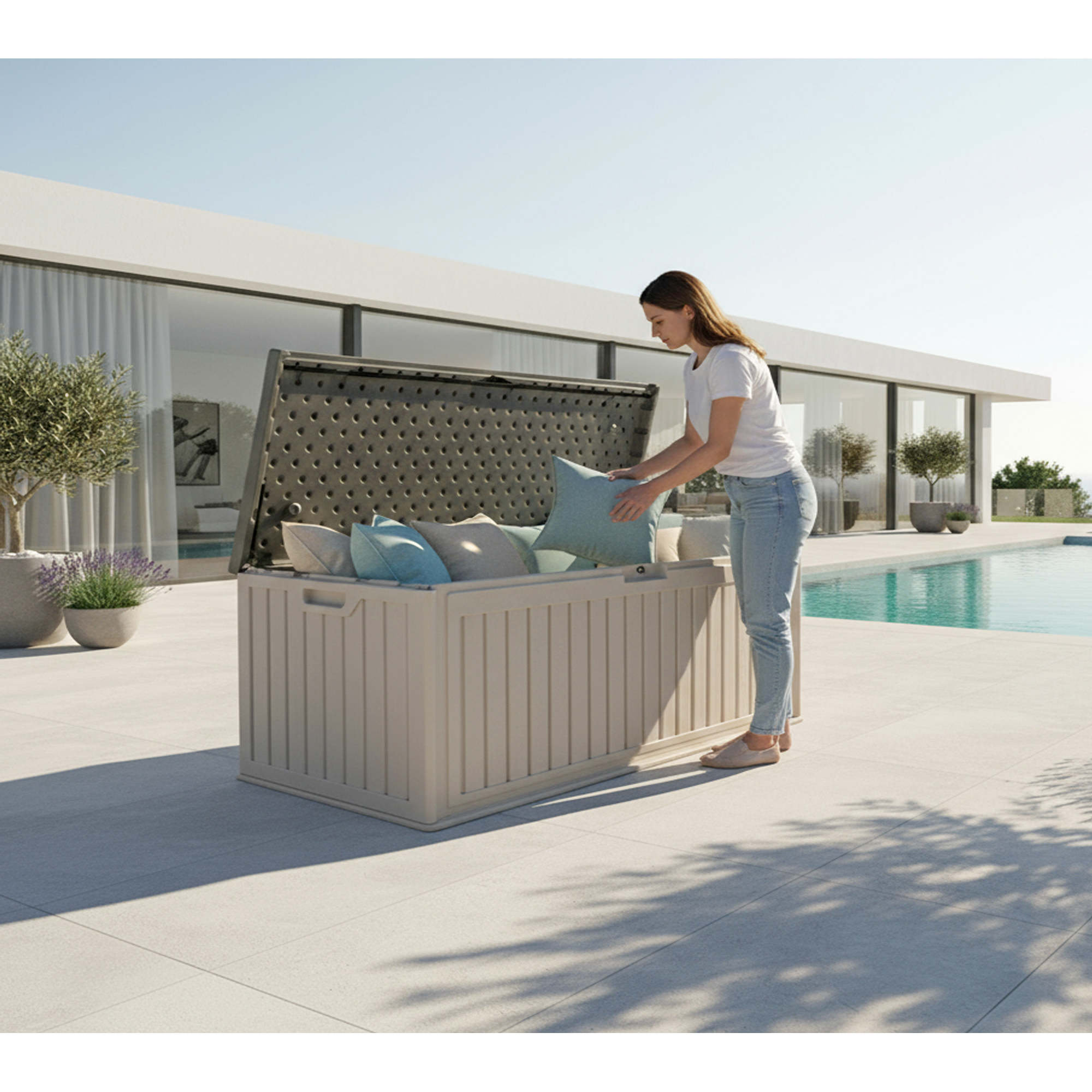 Gartenbox 'Alba' 380 l Kunststoff cremefarben 128 x 63 x 64 cm