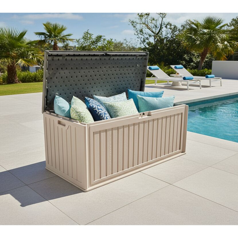 Gartenbox 'Alba' 380 l Kunststoff cremefarben 128 x 63 x 64 cm