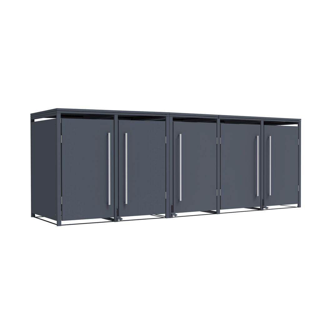 Mülltonnenbox 'Pedura' Stahl 5 x 240 l anthrazit 331 x 80 x 116 cm, mit Fußpedal
