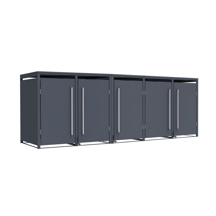 Mülltonnenbox 'Pedura' Stahl 5 x 240 l anthrazit 331 x 80 x 116 cm, mit Fußpedal