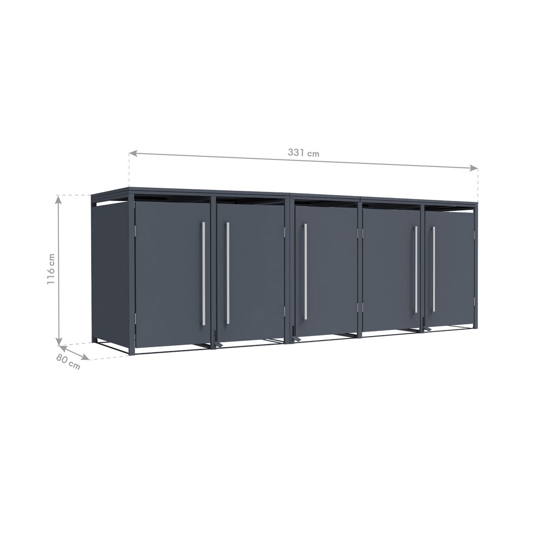 Mülltonnenbox 'Pedura' Stahl 5 x 240 l anthrazit 331 x 80 x 116 cm, mit Fußpedal