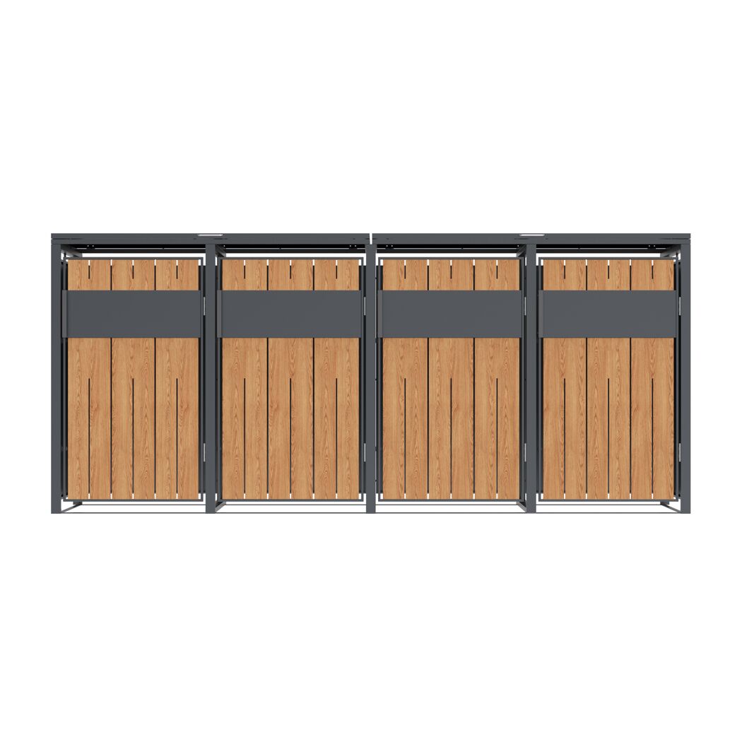 Mülltonnenbox 'Varius' Stahl 4 x 240 l anthrazit/Holzoptik 265 x 80 x 116 cm