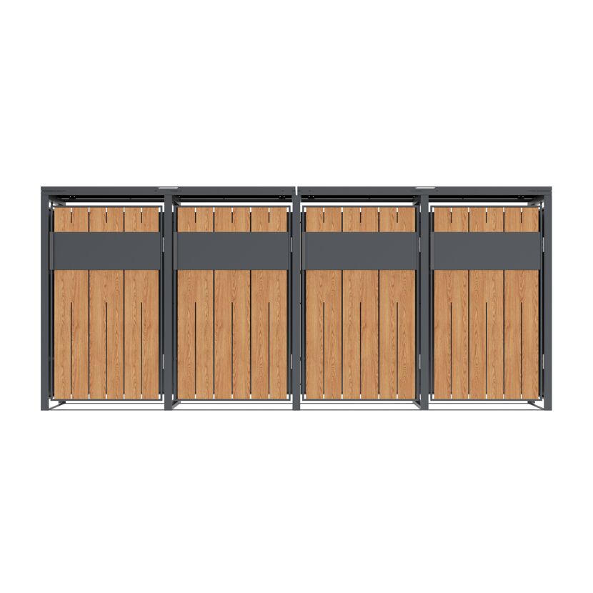 Mülltonnenbox 'Varius' Stahl 4 x 240 l anthrazit/Holzoptik 265 x 80 x 116 cm