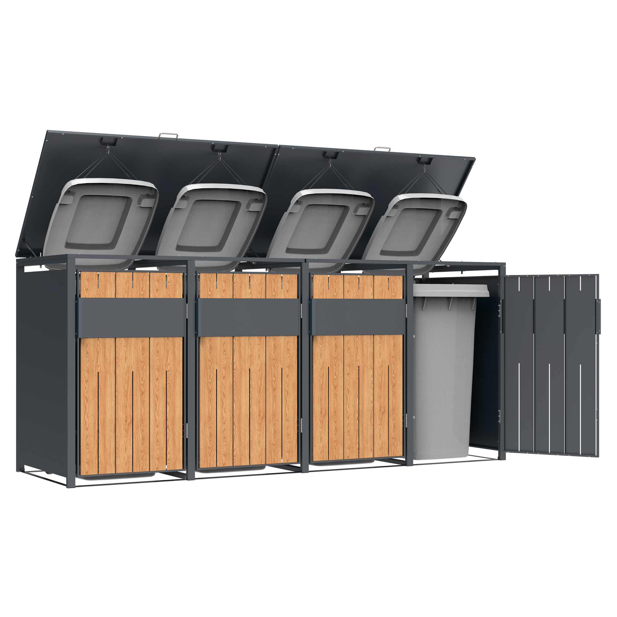Mülltonnenbox 'Varius' Stahl 4 x 240 l anthrazit/Holzoptik 265 x 80 x 116 cm