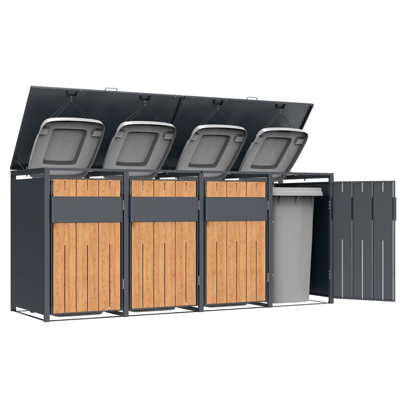 Mülltonnenbox 'Varius' Stahl 4 x 240 l anthrazit/Holzoptik 265 x 80 x 116 cm