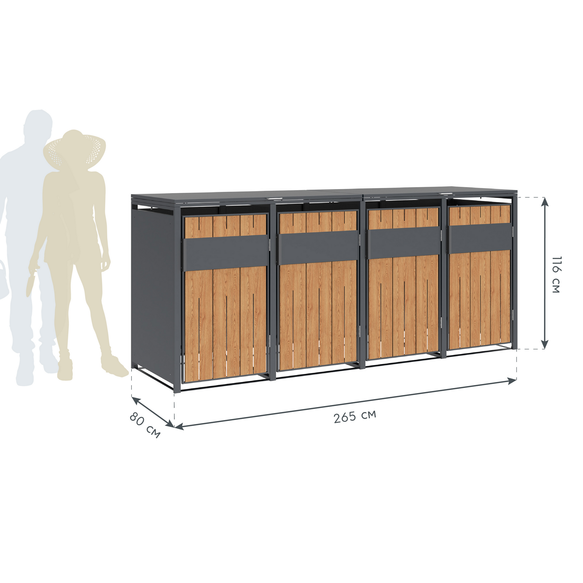 Mülltonnenbox 'Varius' Stahl 4 x 240 l anthrazit/Holzoptik 265 x 80 x 116 cm