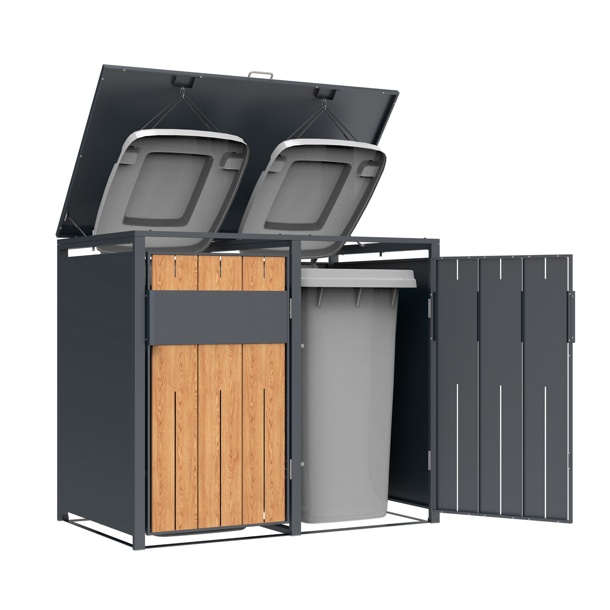 Mülltonnenbox 'Varius' Stahl 2 x 240 l anthrazit/Holzoptik 132 x 80 x 116 cm