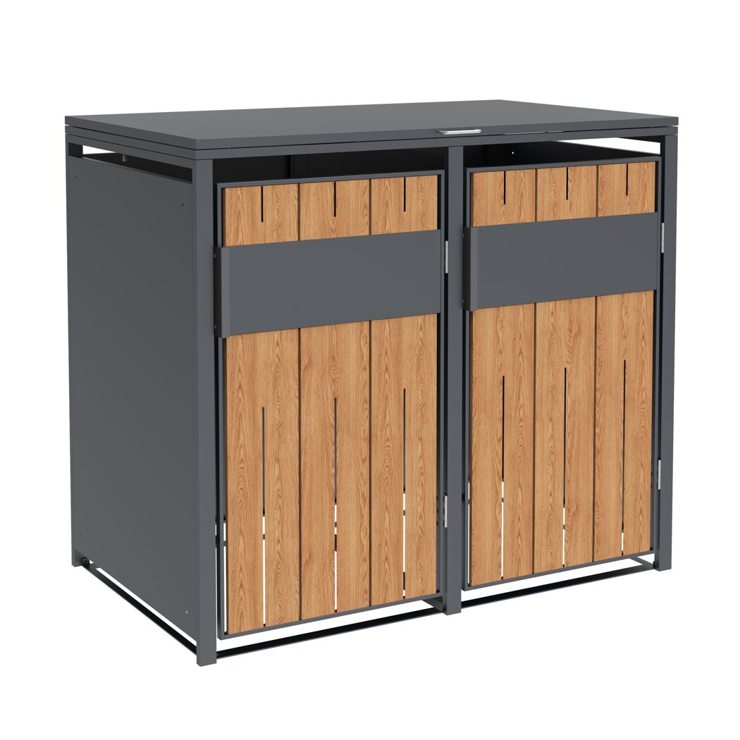 Mülltonnenbox 'Varius' Stahl 2 x 240 l anthrazit/Holzoptik 132 x 80 x 116 cm