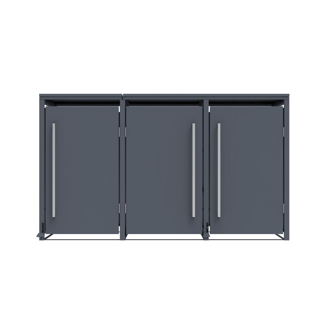 Mülltonnenbox 'Pedura' Stahl 3 x 240 l anthrazit 199 x 80 x 116 cm, mit Fußpedal