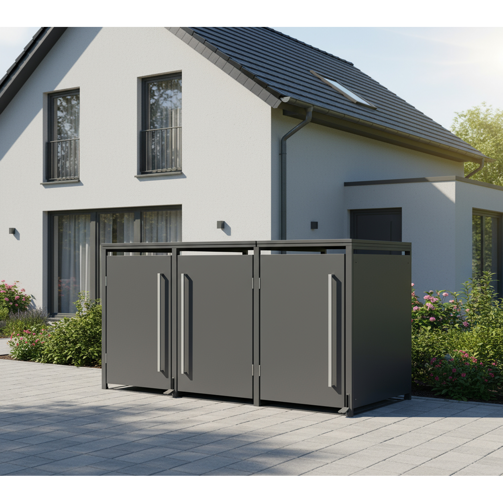 Mülltonnenbox 'Pedura' Stahl 3 x 240 l anthrazit 199 x 80 x 116 cm, mit Fußpedal