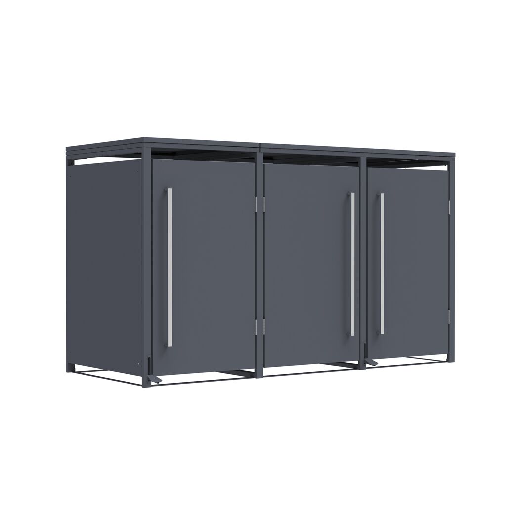 Mülltonnenbox 'Pedura' Stahl 3 x 240 l anthrazit 199 x 80 x 116 cm, mit Fußpedal