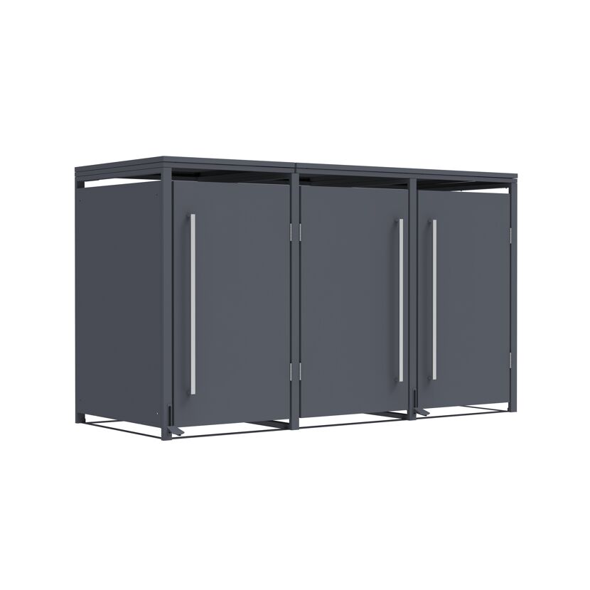 Mülltonnenbox 'Pedura' Stahl 3 x 240 l anthrazit 199 x 80 x 116 cm, mit Fußpedal