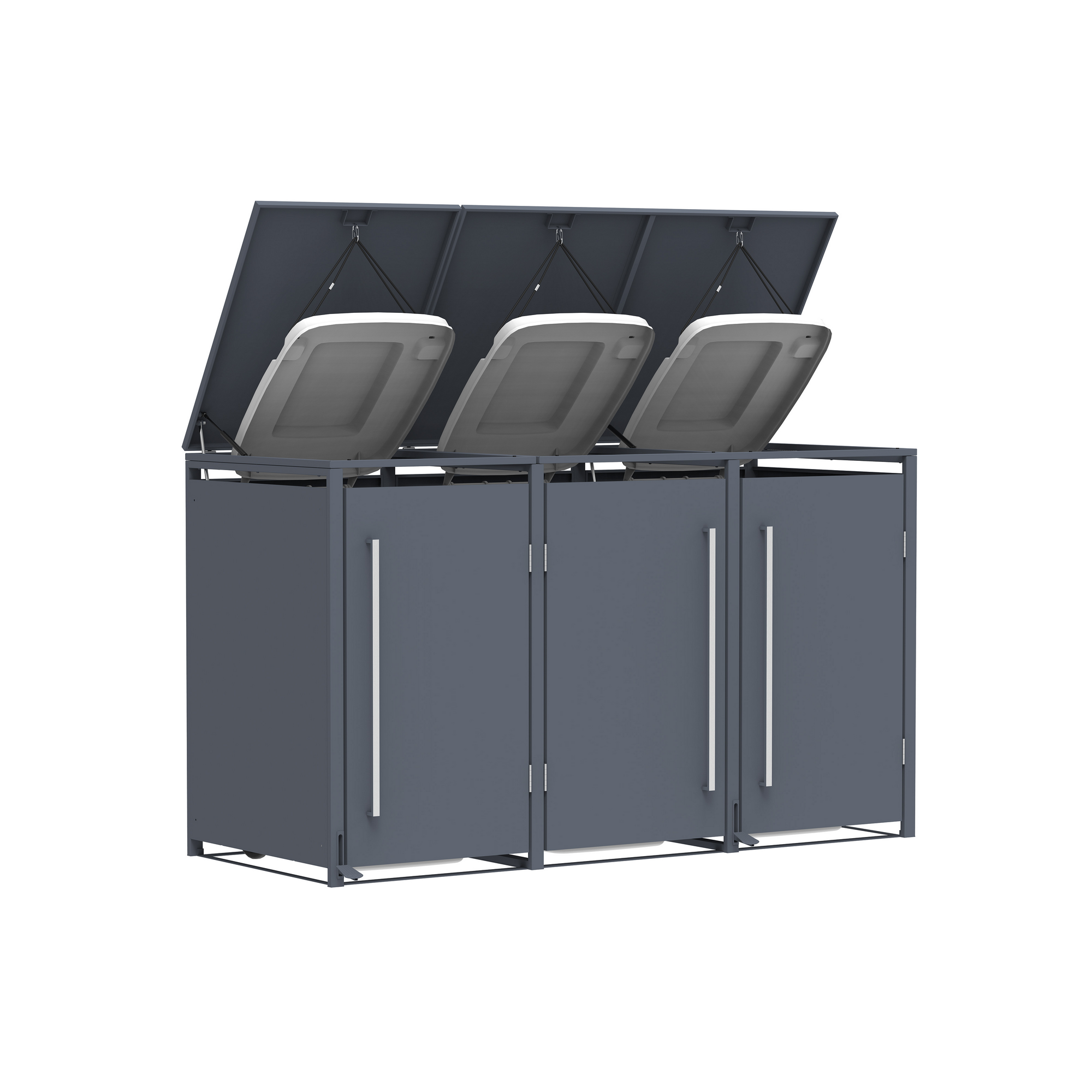 Mülltonnenbox 'Pedura' Stahl 3 x 240 l anthrazit 199 x 80 x 116 cm, mit Fußpedal