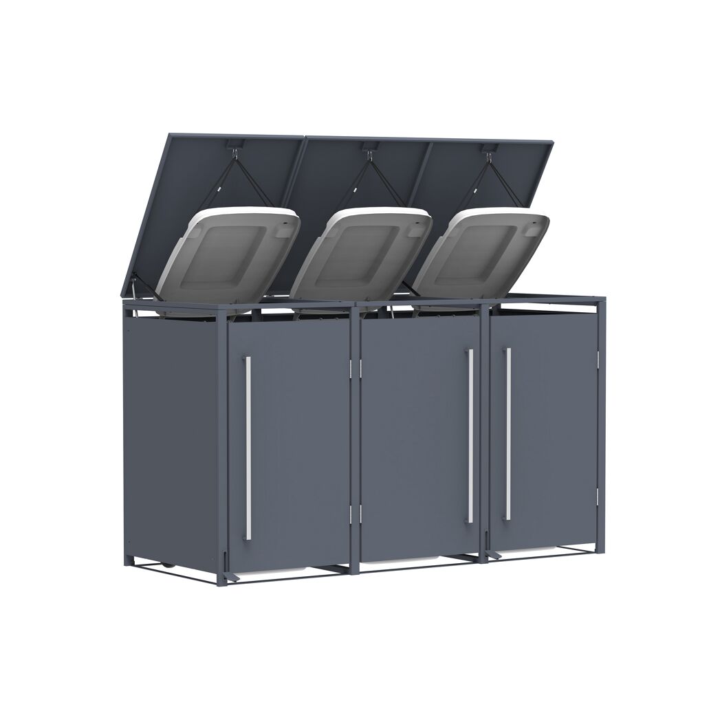 Mülltonnenbox 'Pedura' Stahl 3 x 240 l anthrazit 199 x 80 x 116 cm, mit Fußpedal