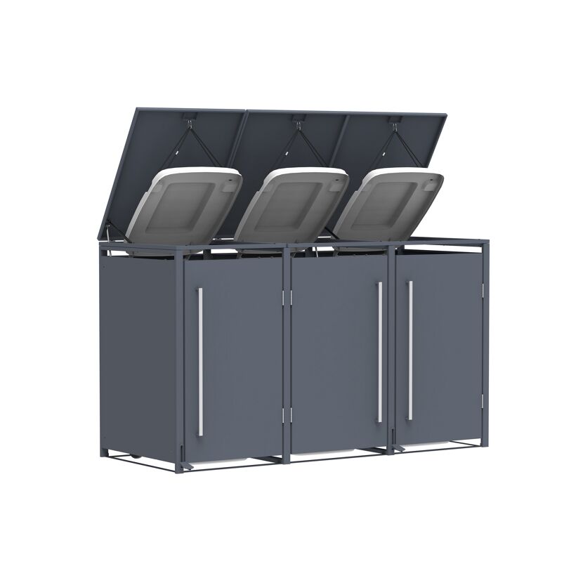 Mülltonnenbox 'Pedura' Stahl 3 x 240 l anthrazit 199 x 80 x 116 cm, mit Fußpedal