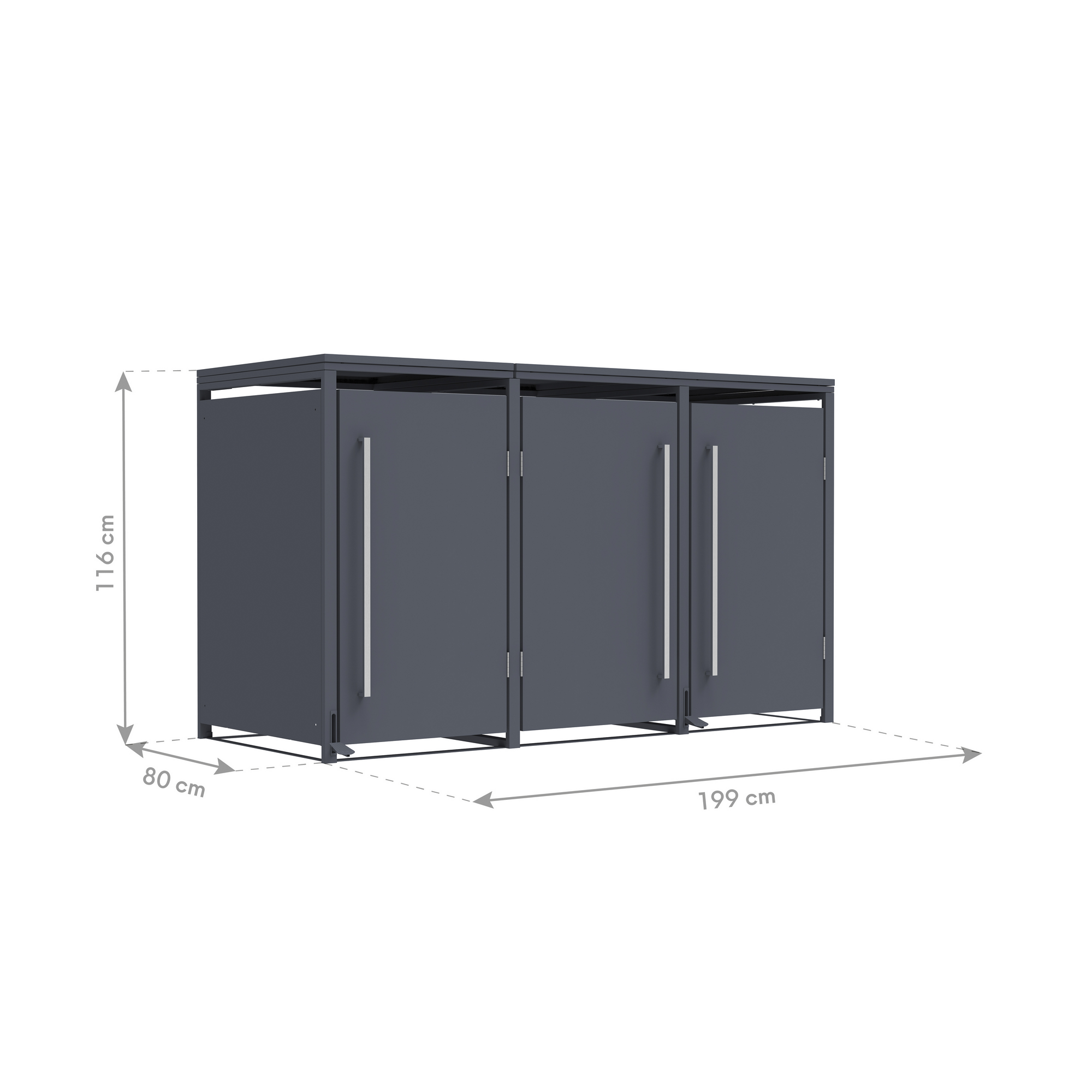 Mülltonnenbox 'Pedura' Stahl 3 x 240 l anthrazit 199 x 80 x 116 cm, mit Fußpedal