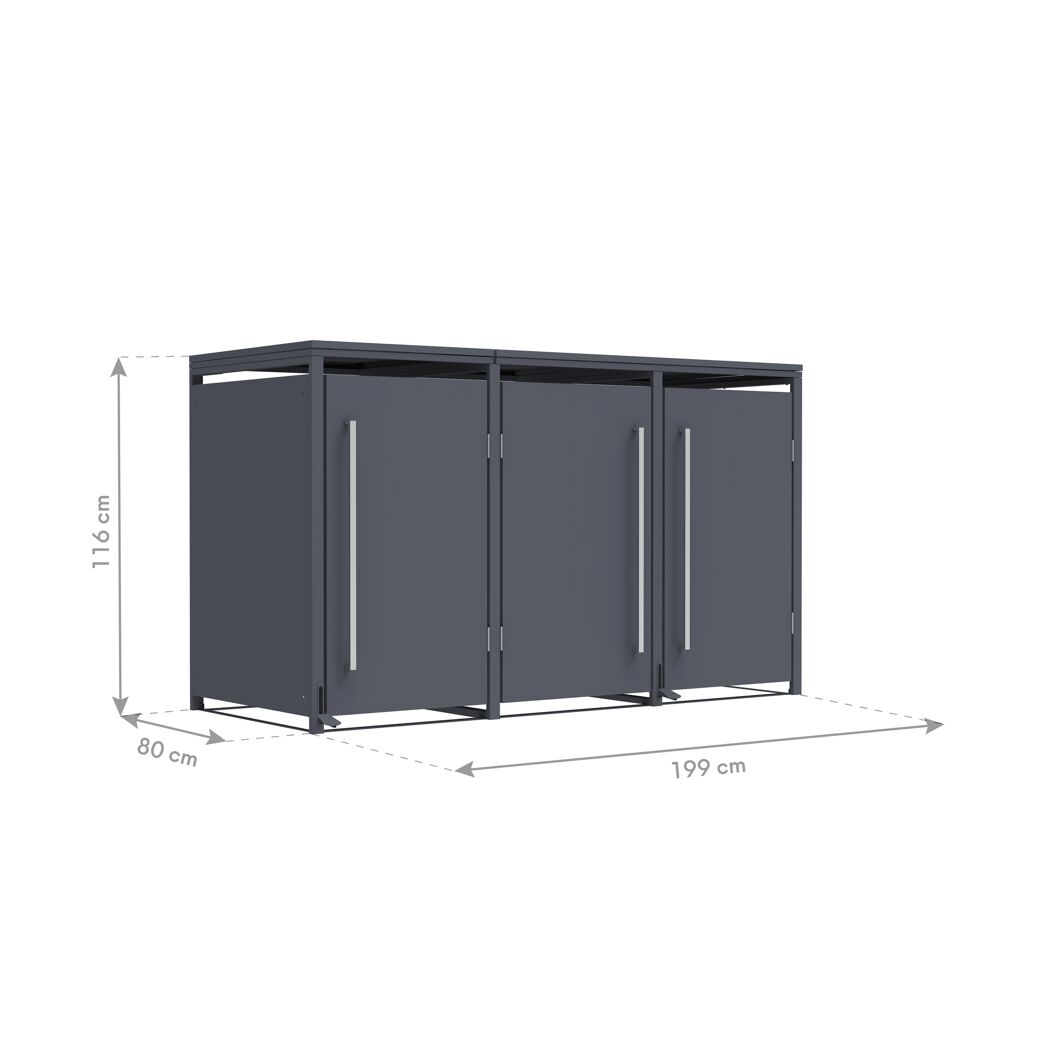 Mülltonnenbox 'Pedura' Stahl 3 x 240 l anthrazit 199 x 80 x 116 cm, mit Fußpedal
