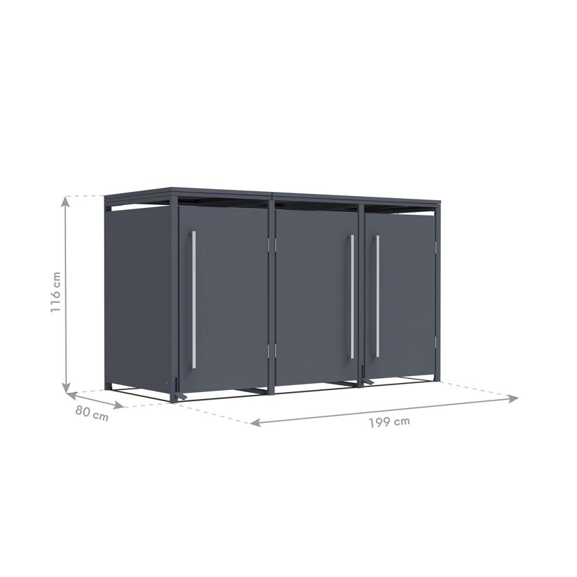 Mülltonnenbox 'Pedura' Stahl 3 x 240 l anthrazit 199 x 80 x 116 cm, mit Fußpedal