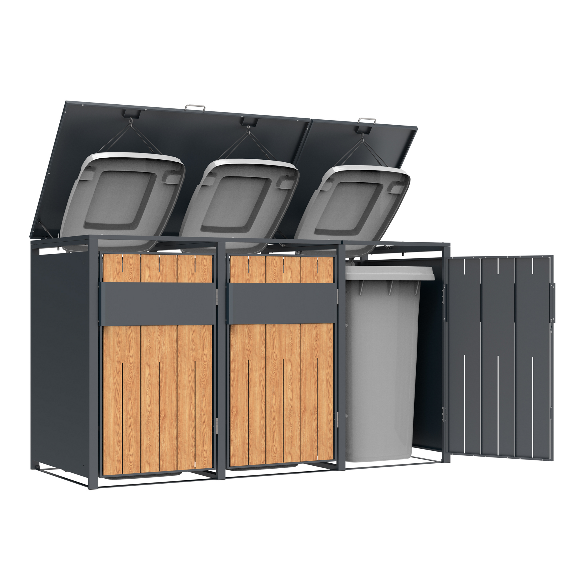 Mülltonnenbox 'Varius' Stahl 3 x 240 l anthrazit/Holzoptik 198 x 80 x 116 cm