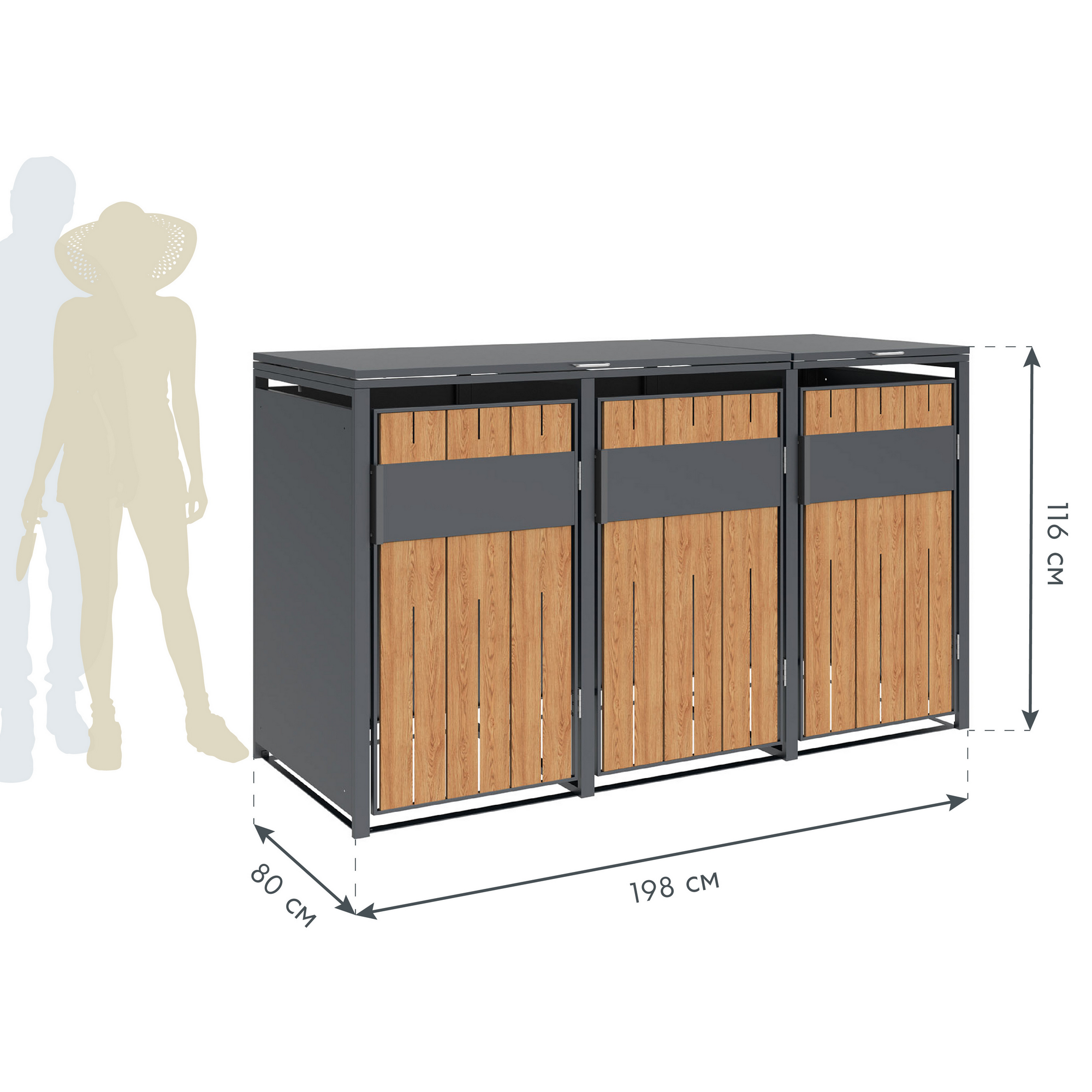 Mülltonnenbox 'Varius' Stahl 3 x 240 l anthrazit/Holzoptik 198 x 80 x 116 cm