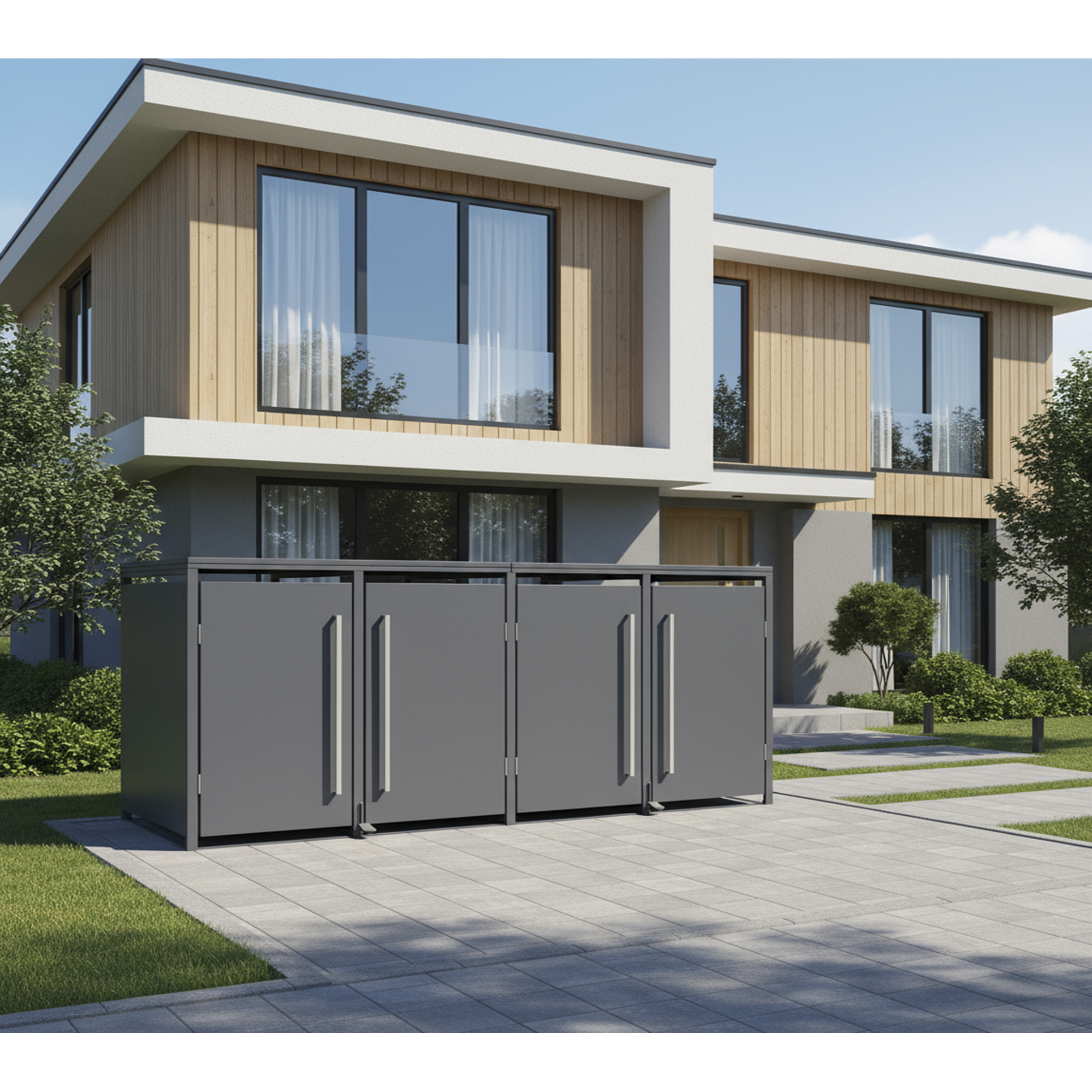 Mülltonnenbox 'Pedura' Stahl 4 x 240 l anthrazit 265 x 80 x 116 cm, mit Fußpedal