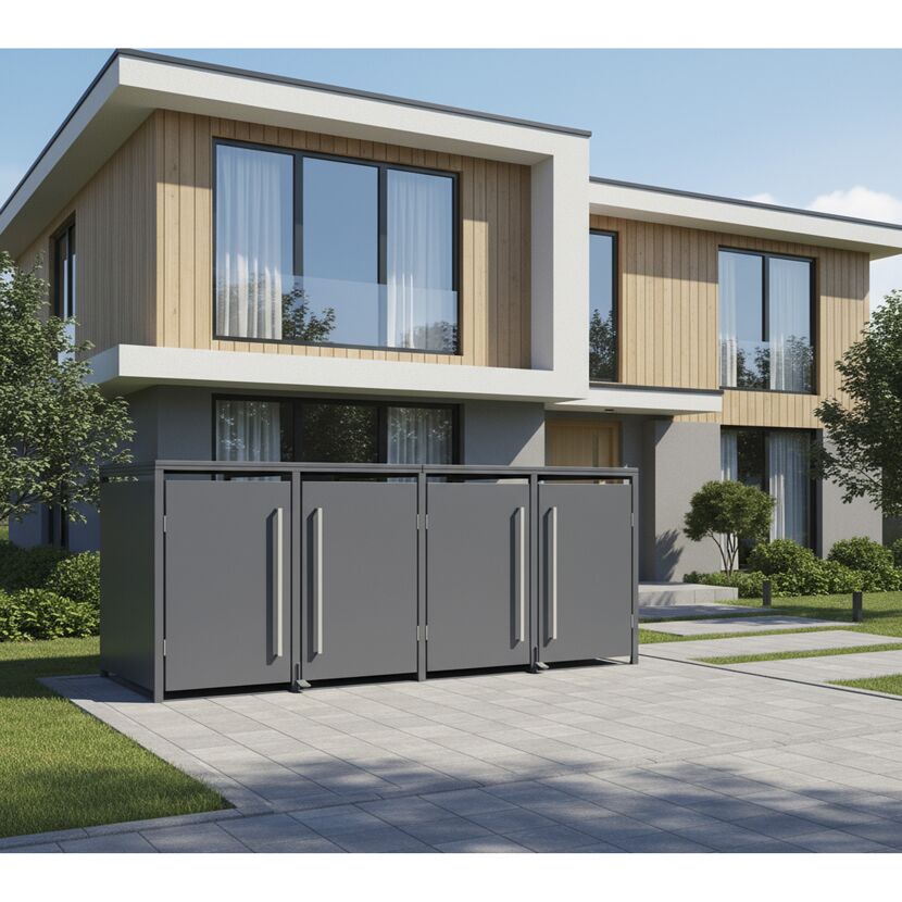Mülltonnenbox 'Pedura' Stahl 4 x 240 l anthrazit 265 x 80 x 116 cm, mit Fußpedal