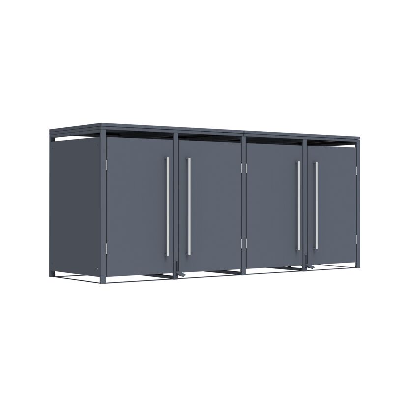 Mülltonnenbox 'Pedura' Stahl 4 x 240 l anthrazit 265 x 80 x 116 cm, mit Fußpedal