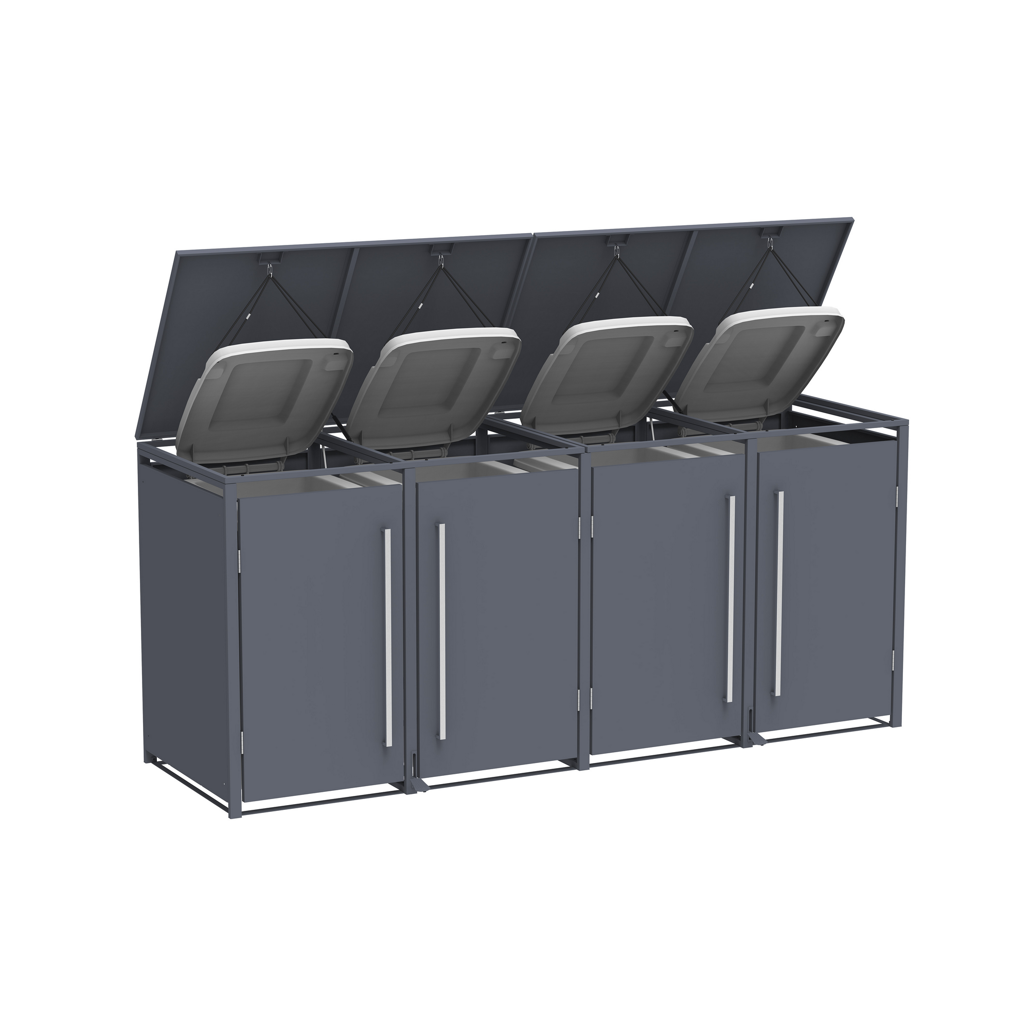 Mülltonnenbox 'Pedura' Stahl 4 x 240 l anthrazit 265 x 80 x 116 cm, mit Fußpedal