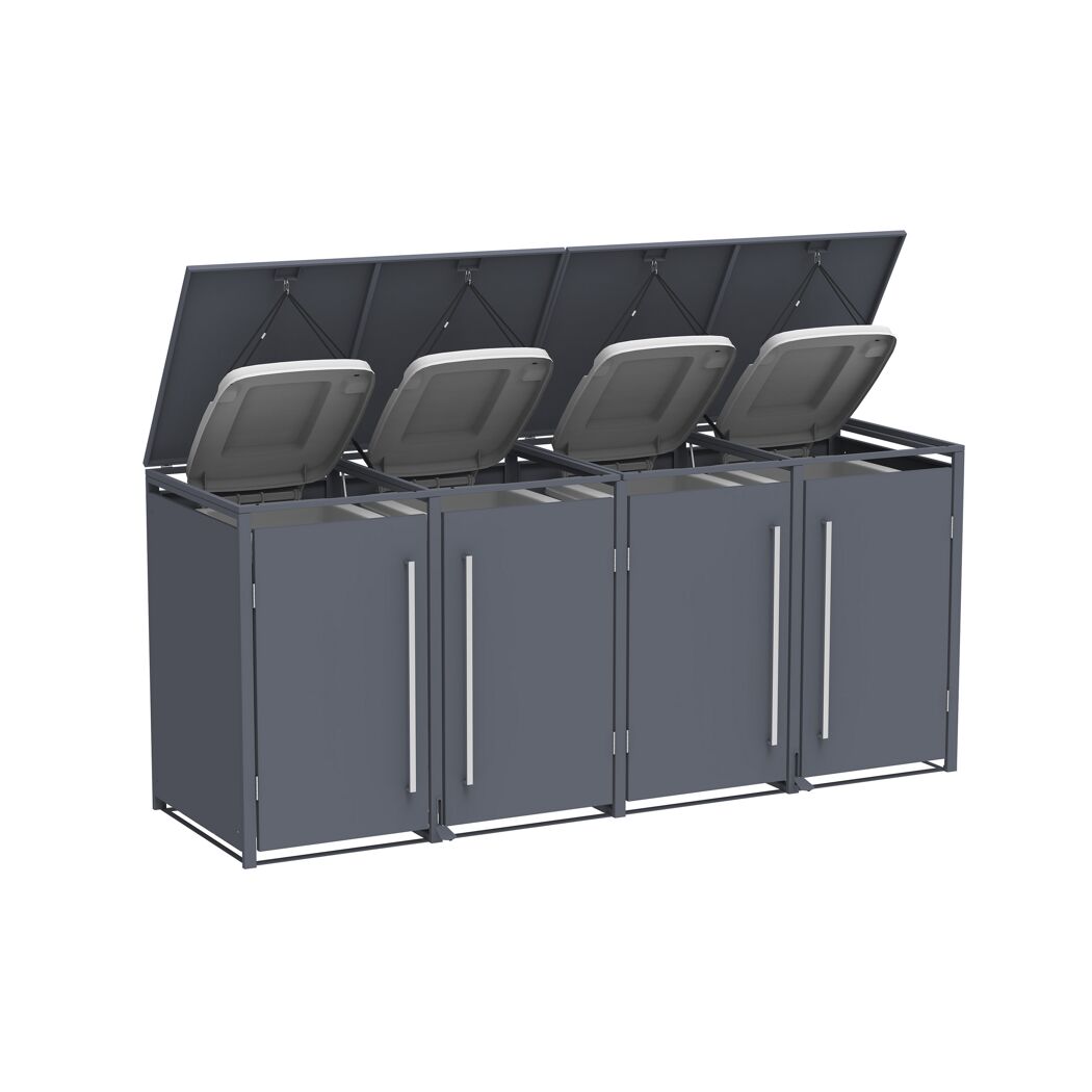 Mülltonnenbox 'Pedura' Stahl 4 x 240 l anthrazit 265 x 80 x 116 cm, mit Fußpedal