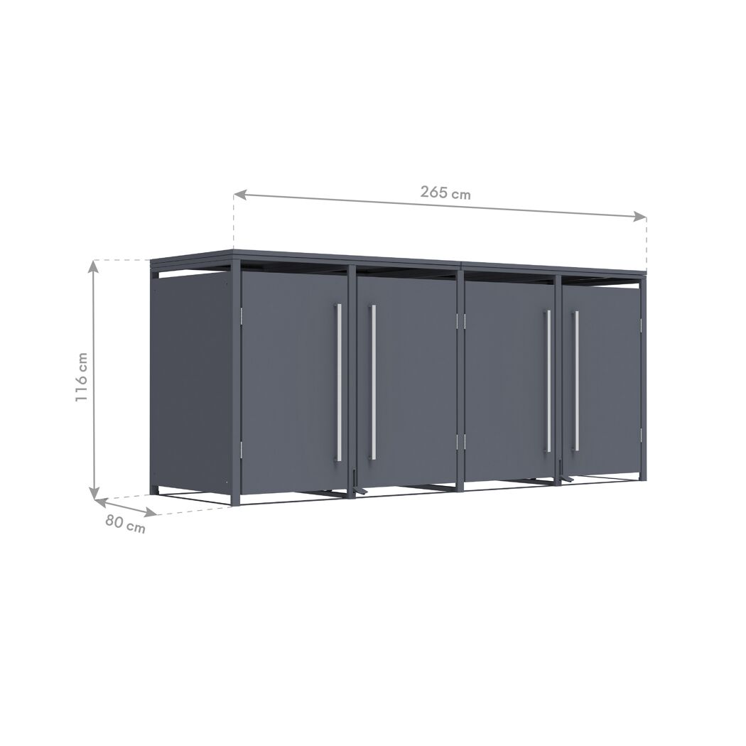 Mülltonnenbox 'Pedura' Stahl 4 x 240 l anthrazit 265 x 80 x 116 cm, mit Fußpedal
