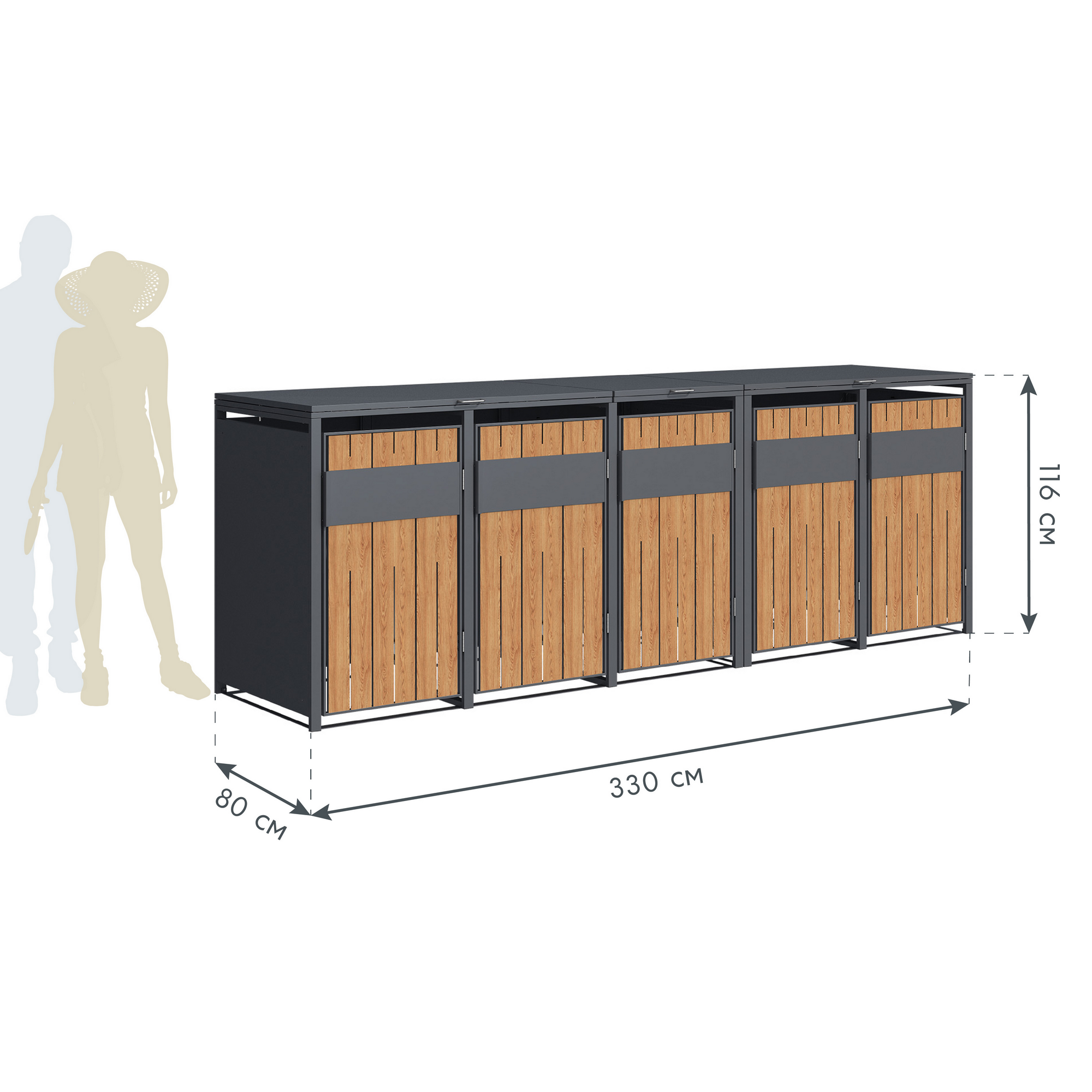 Mülltonnenbox 'Varius' Stahl 5 x 240 l anthrazit/Holzoptik 330 x 80 x 116 cm