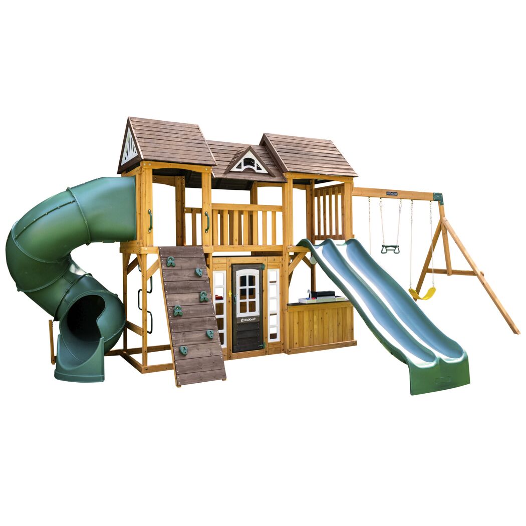 Spielturm 'Bolzo' FSC®‑zertifiziertes Spießtannenholz natur 692 x 285 x 347 cm mit Rutschen und Schaukel