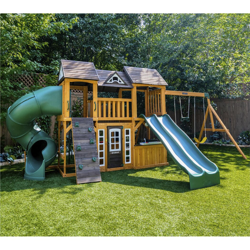 Spielturm 'Bolzo' FSC®‑zertifiziertes Spießtannenholz natur 692 x 285 x 347 cm mit Rutschen und Schaukel