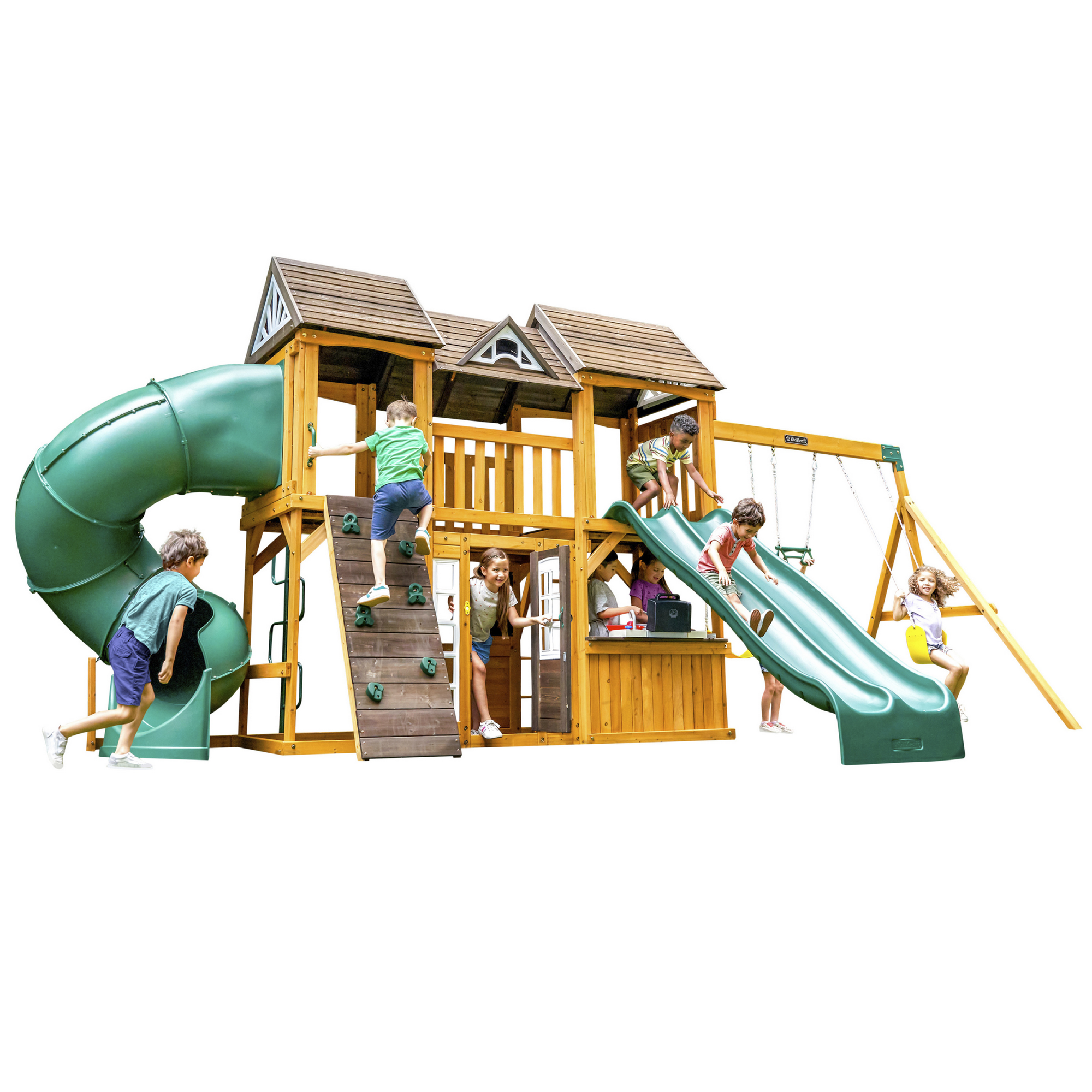 Spielturm 'Bolzo' FSC®‑zertifiziertes Spießtannenholz natur 692 x 285 x 347 cm mit Rutschen und Schaukel