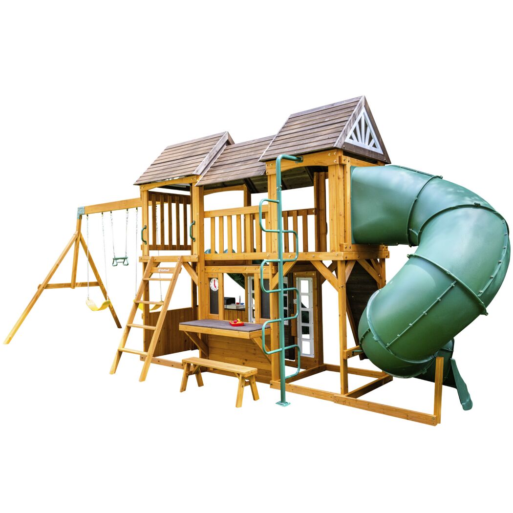Spielturm 'Bolzo' FSC®‑zertifiziertes Spießtannenholz natur 692 x 285 x 347 cm mit Rutschen und Schaukel