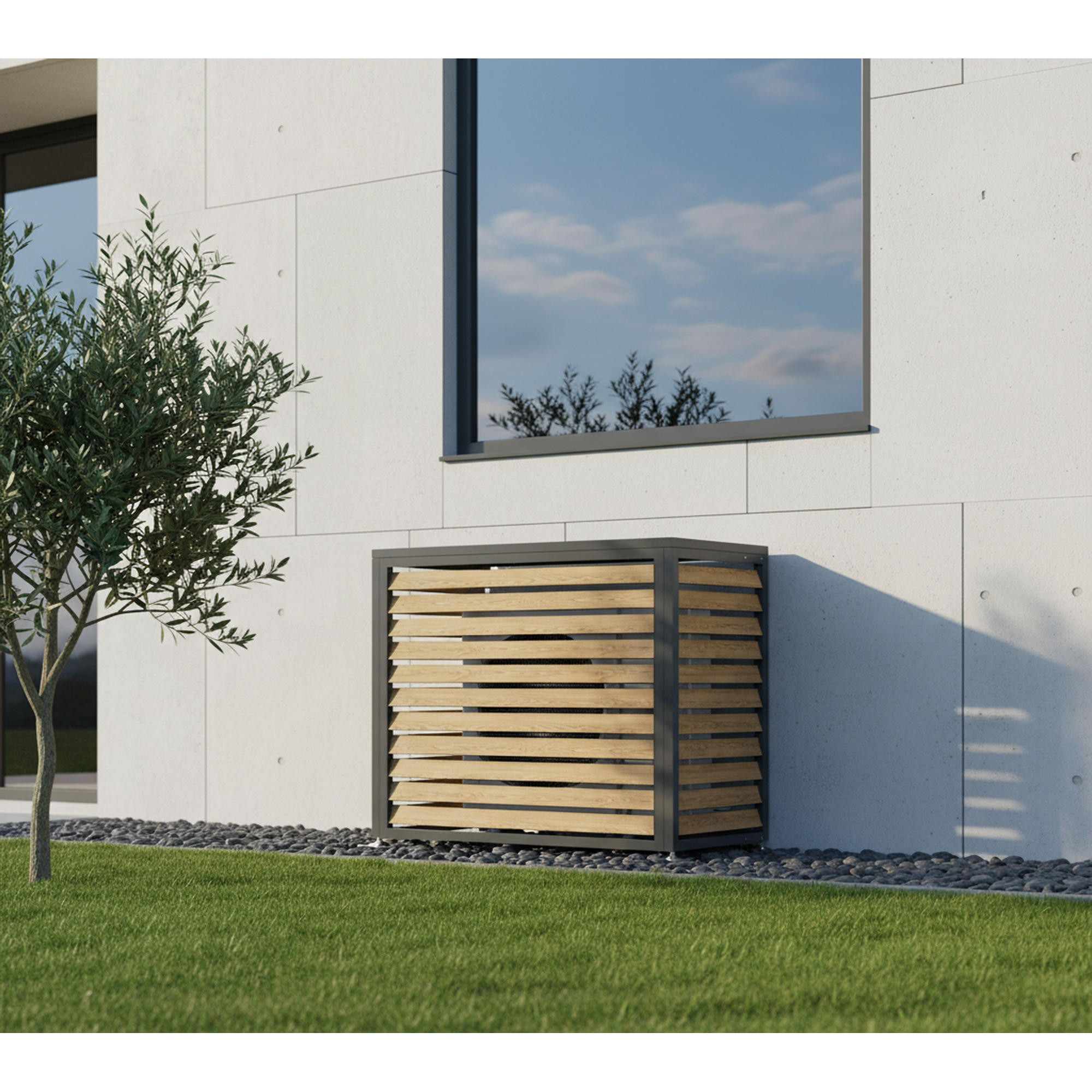 Verkleidung Wärmepumpe 'Boxa S' Stahl anthrazit/Holzoptik 100 x 56 x 97 cm